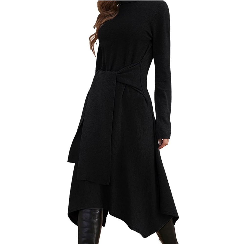 Front Tie Waist Sweater Dress